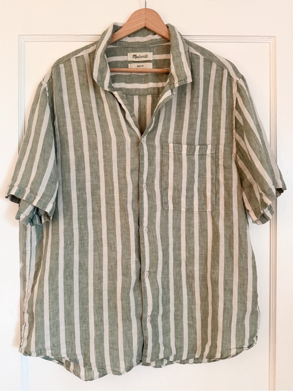 Madewell Linen Easy Short-Sleeve Shirt in Sage Green Men's Medium